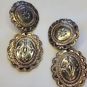 Vintage Western Style Concho Premier Designs Silver Tone Clip~on Earrings
